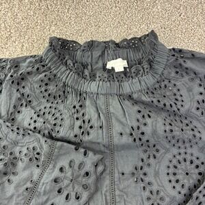 Jennifer & Grace Eyelet Top Womens L Black Smocked Neck Cotton Boho Victorian